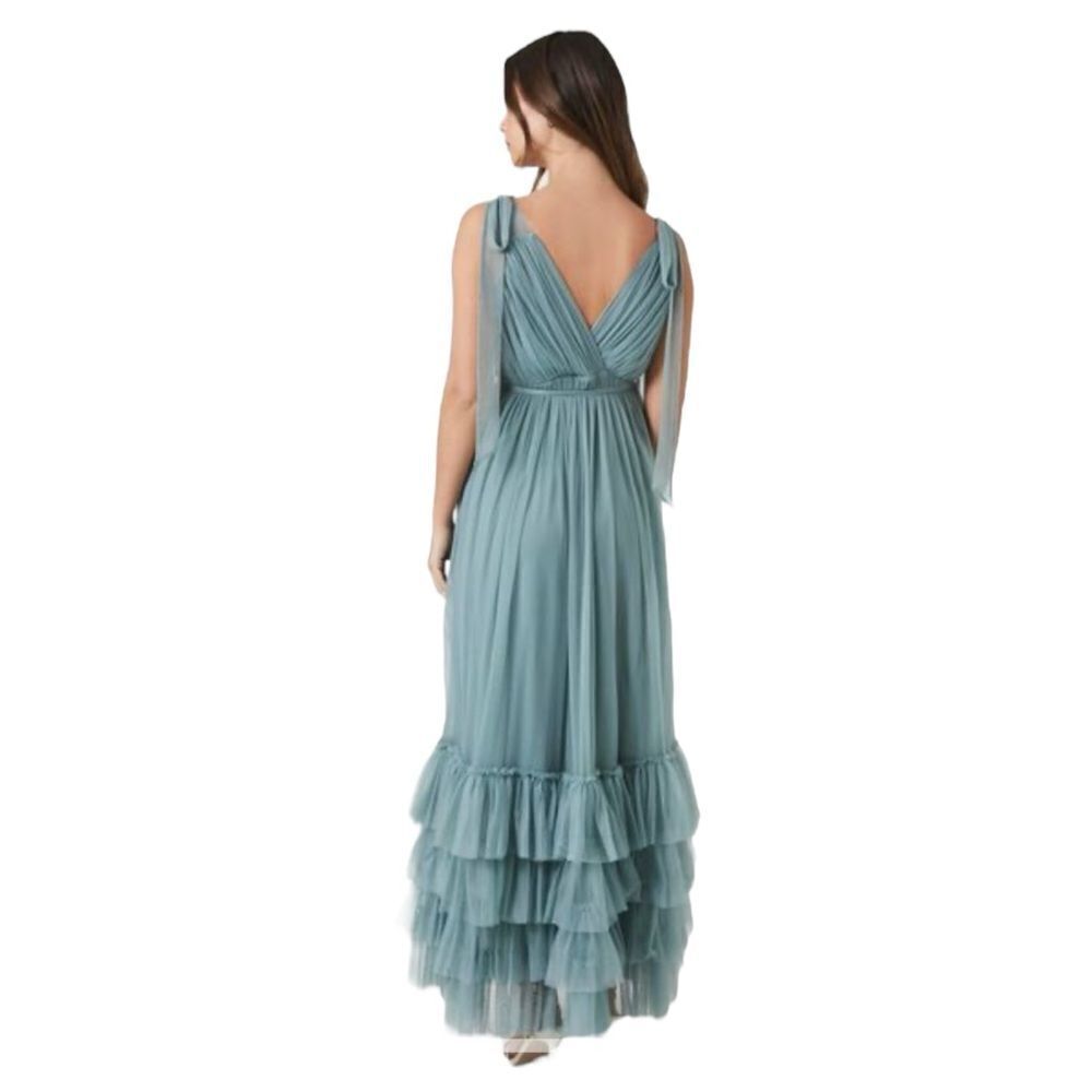 Forever 21 Blue Green Tiered Ruffle Trim Maxi Dress NWT Size L - Picture 3 of 7